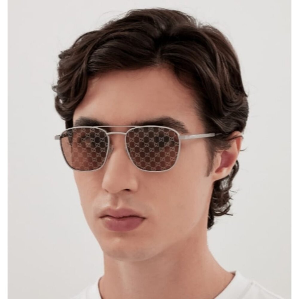 NEW GUCCI SUNGLASSES SILVER BROWN MEN EYEWEAR GUCCI GG1881S 004